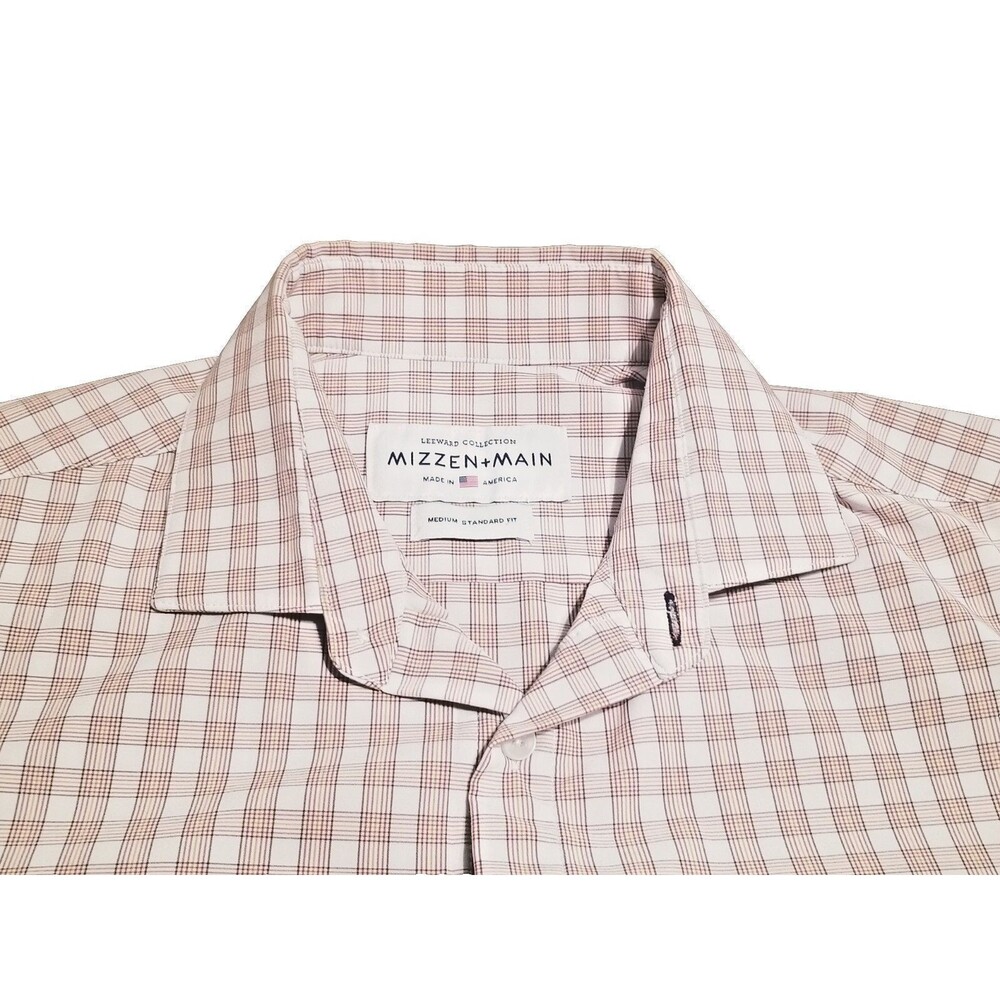 Mizzen & Main Shirt Mens M Leeward Collection Plaid White Brown Standard Fit USA